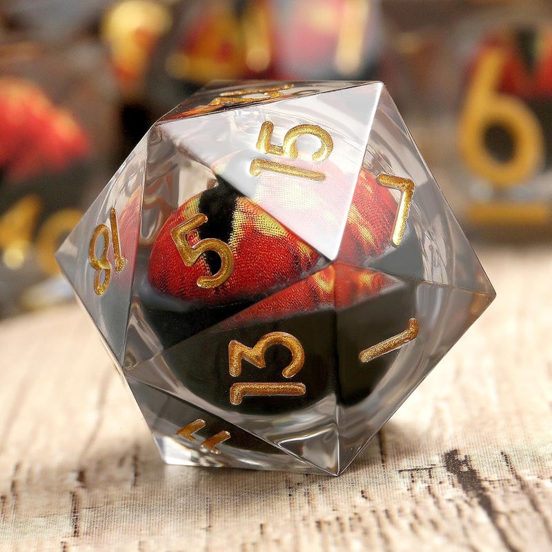 DNDND Resin Dragon Eye Dice Set, 7PCS Sharp Edge D&D Dice with Gorgeous Gift Case for Dungeons and Dragons Talbel Game (Red Dragon Eye) - Image 2